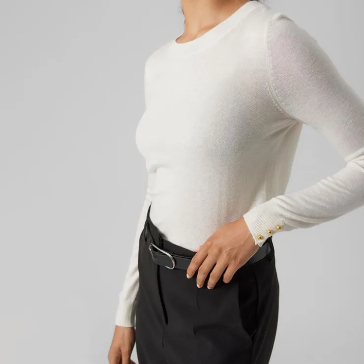 VERO MODA Pull col rond bouton poignet maille fine Femme BLANC ECRU Outlet