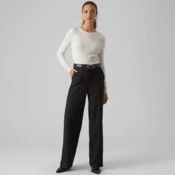 VERO MODA Pull col rond bouton poignet maille fine Femme BLANC ECRU Outlet