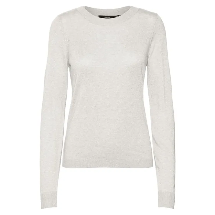 VERO MODA Pull col rond bouton poignet maille fine Femme BLANC ECRU Outlet