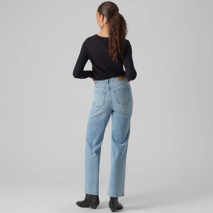 VERO MODA Pull col rond bouton poignet maille fine Femme NOIR Outlet