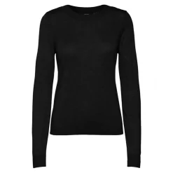 VERO MODA Pull col rond bouton poignet maille fine Femme NOIR Outlet