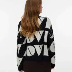 VERO MODA Pull col rond imprimé Love Femme NOIR