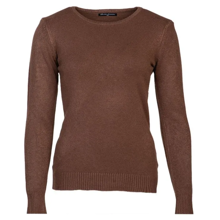BELLE FEMME Pull col rond laine et cachemire Femme MARRON New