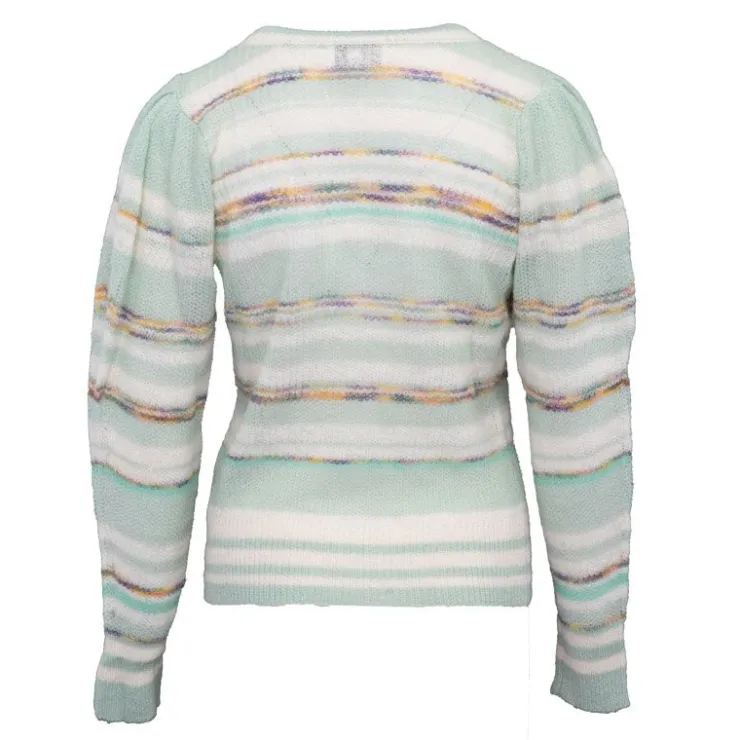 ANTIK BATIK Pull col rond leo doux à rayures Femme VERT CLAIR Discount