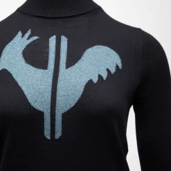 ROSSIGNOL Pull col roulé avec grand logo fils métalisés Femme BLEU FONCE Online
