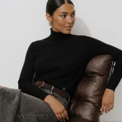 BURTON OF LONDON Pull col roule femme love Femme NOIR Discount