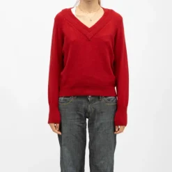 DEELUXE 74 Pull col v berilde maille fine old red Femme ROUGE Online