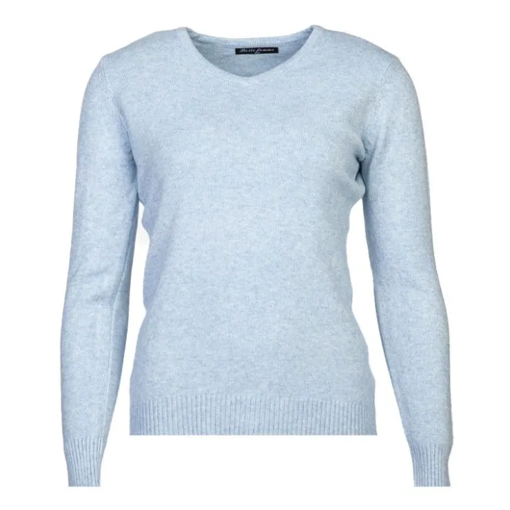 BELLE FEMME Pull col v laine et cachemire Femme BLEU CLAIR Best