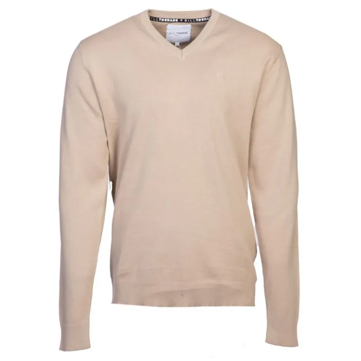BILL TORNADE Pull col v maille fine manches longues Homme BEIGE Discount