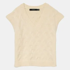 VERO MODA Pull col v maille torsadée vmpiper Femme BLANC ECRU New