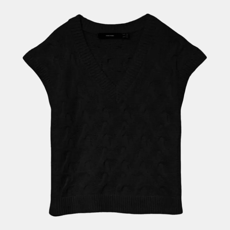 VERO MODA Pull col v maille torsadée vmpiper Femme NOIR New