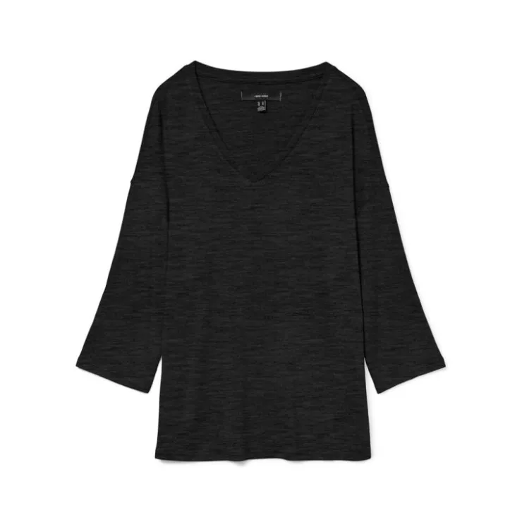 VERO MODA Pull col V manches 3/4 brianna black Femme NOIR Hot