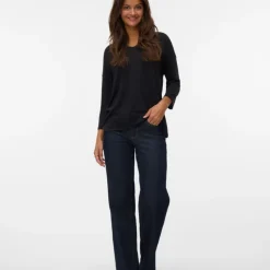 VERO MODA Pull col V manches 3/4 brianna black Femme NOIR Hot
