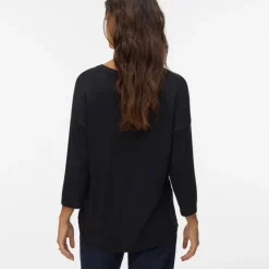 VERO MODA Pull col V manches 3/4 brianna black Femme NOIR Hot