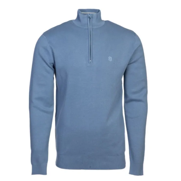 BILL TORNADE Pull col zippé coton ajusté Homme BLEU