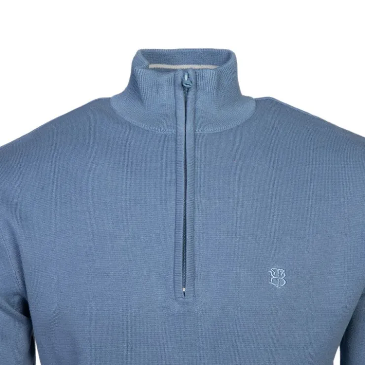 BILL TORNADE Pull col zippé coton ajusté Homme BLEU
