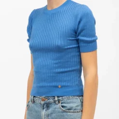 LA PETITE ETOILE Pull cotelé sofiana manches courtes Femme BLEU Clearance