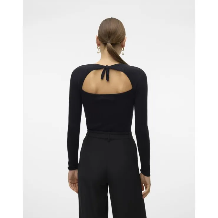 VERO MODA Pull cotelé holly karis décolleté dos Femme NOIR Best