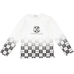 CXL BY CHRISTIAN LACROIX Pull coton à damier avec logo dégradé Enfant BLANC Hot