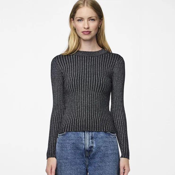 PIECES Pull Crista lurex brillant ajusté Femme NOIR Best