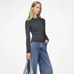 PIECES Pull Crista lurex brillant ajusté Femme NOIR Best