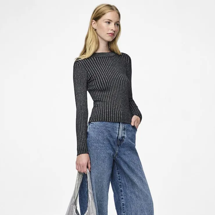 PIECES Pull Crista lurex brillant ajusté Femme NOIR Best