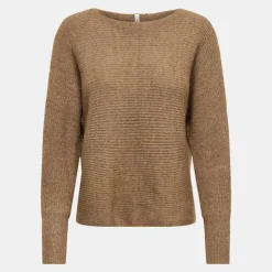 ONLY Pull dani maille tricotée col bateau Femme MARRON CLAIR Sale