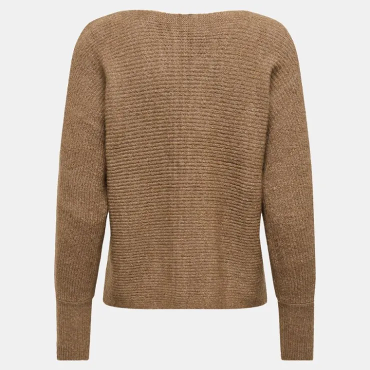 ONLY Pull dani maille tricotée col bateau Femme MARRON CLAIR Sale