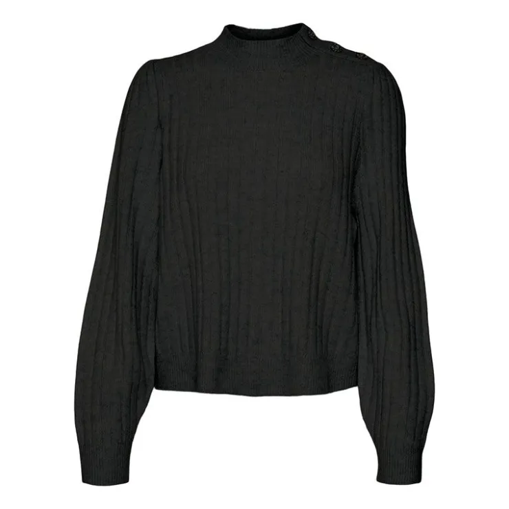 VERO MODA Pull Elya uni manches longues Femme NOIR Sale