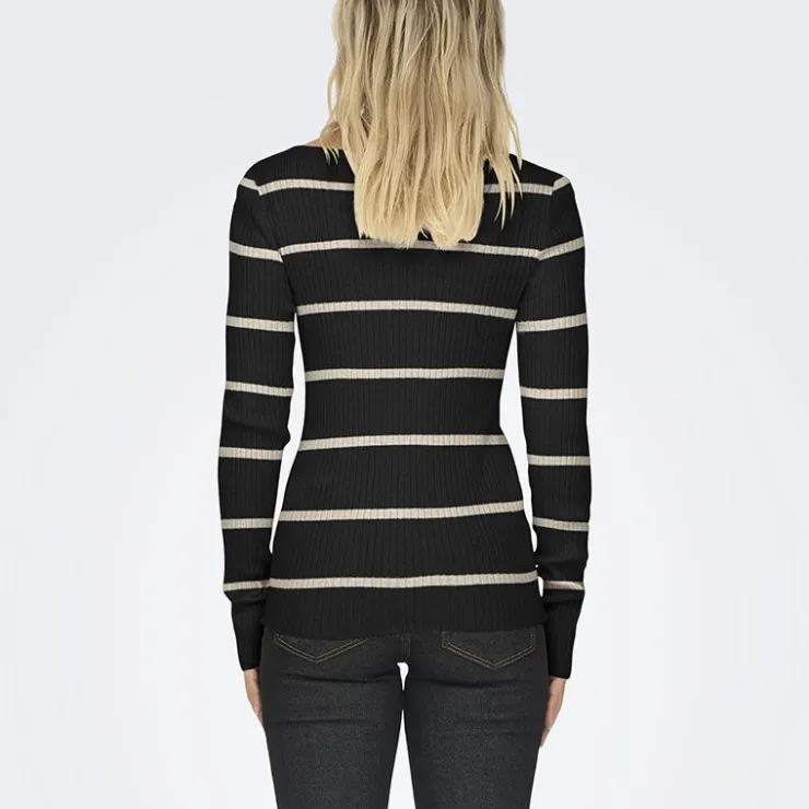 ONLY Pull en maille à rayure Femme NOIR New