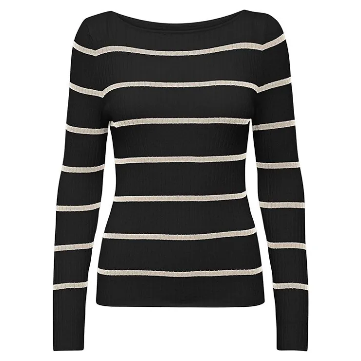 ONLY Pull en maille à rayure Femme NOIR New