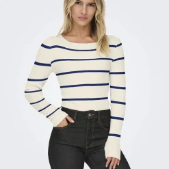 ONLY Pull en maille à rayure Femme BLANC ECRU