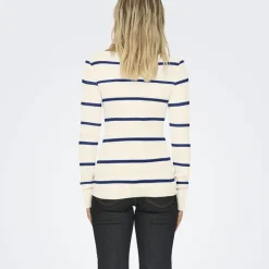ONLY Pull en maille à rayure Femme BLANC ECRU
