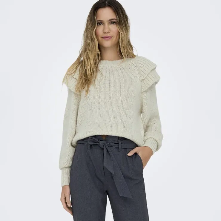 ONLY Pull en maille col rond à manches longues Alicia Femme BLANC ECRU Online