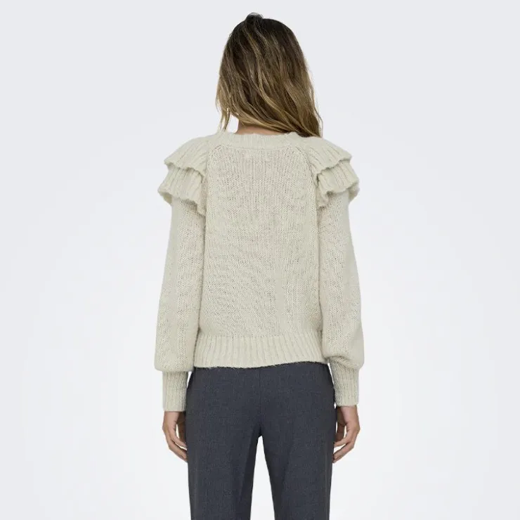 ONLY Pull en maille col rond à manches longues Alicia Femme BLANC ECRU Online