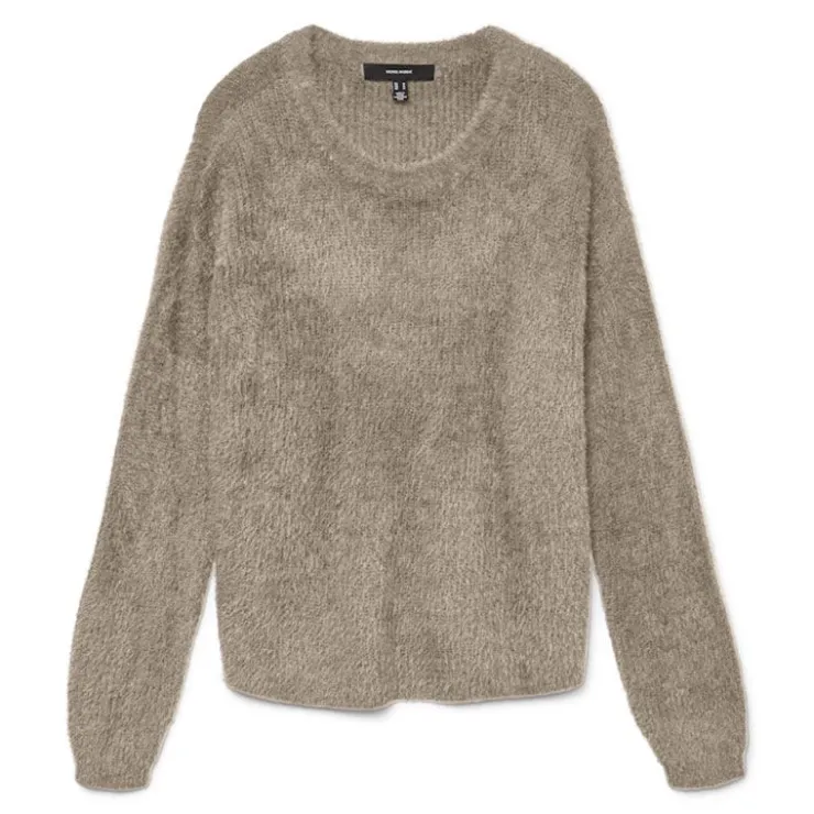 VERO MODA Pull en maille puff col rond Femme BEIGE