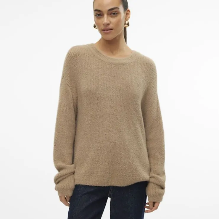 VERO MODA Pull en maille puff col rond Femme BEIGE