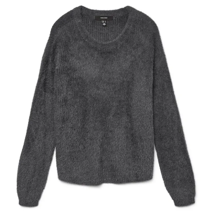 VERO MODA Pull en maille puff col rond Femme GRIS FONCE