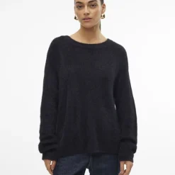 VERO MODA Pull en maille puff col rond Femme NOIR New