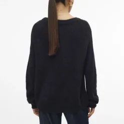 VERO MODA Pull en maille puff col rond Femme NOIR New