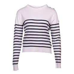BURTON OF LONDON Pull femme raye bouton epaule rakel Femme BLANC Outlet