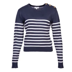 BURTON OF LONDON Pull femme raye bouton epaule rakel Femme BLEU FONCE Sale