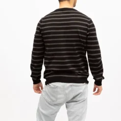 DEELUXE 74 Pull fin col rond à rayures Homme NOIR Outlet