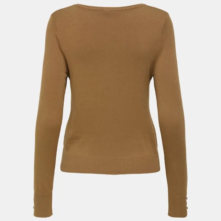 ONLY Pull fin col V manches longues boutons Minna Femme MARRON CLAIR Hot