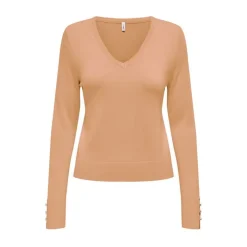ONLY Pull fin col V manches longues boutons Minna Femme BEIGE Discount