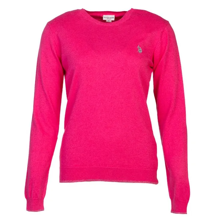 US POLO Pull fin en coton et cachemire Femme ROSE Sale