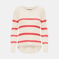 ONLY Pull geena imprimé rayures en maille Femme BLANC Hot