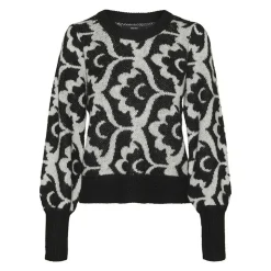 VERO MODA Pull jacquard Tari birch imprimé fleurs Femme NOIR Hot