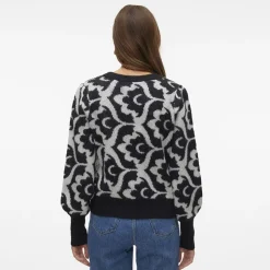 VERO MODA Pull jacquard Tari birch imprimé fleurs Femme NOIR Hot