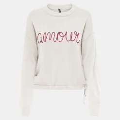 ONLY Pull katia avec amour brodé amour Femme BLANC ECRU Discount